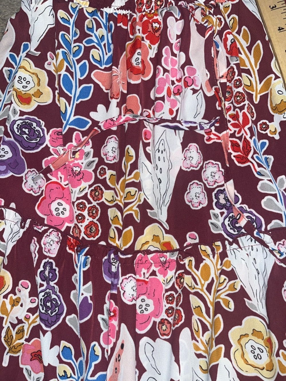 Tiered Floral Maxi Skirt in Burgundy - Picture 6 of 7